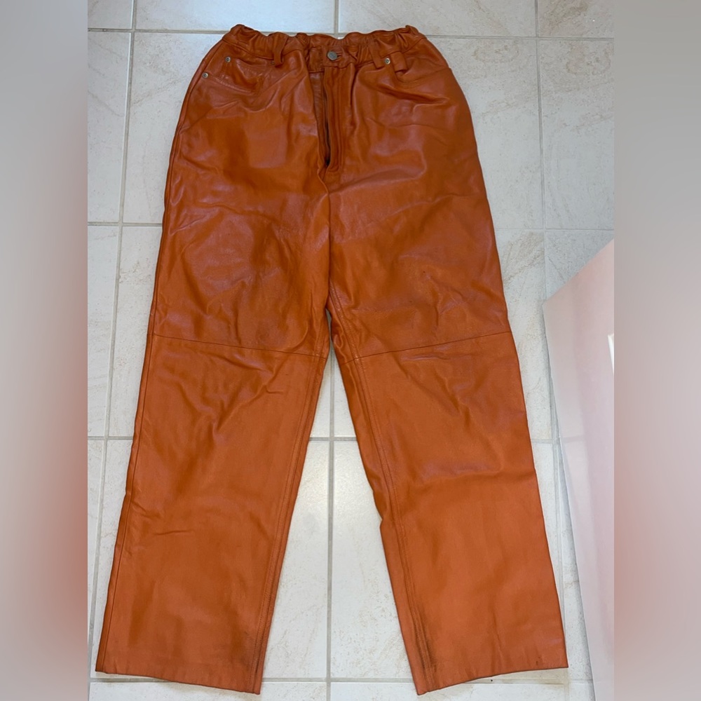 Jeanology orange leather pants